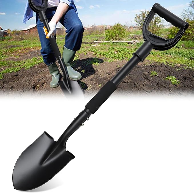 Shovel, Garden Shovel for Digging, 31 inch Small Shovels Heavy Duty Portable Mini Spade with Curved D-Handle for Gardening, Digging, Camping, Car, Kids Sand Beach Shovels