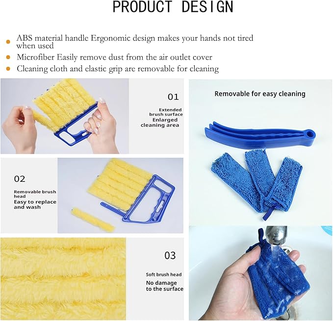 Blind Cleaner Duster Tool, Blinds Cleaner Tool, Extra Washable Blind Duster Sleeve - Microfiber Louver Cleaning Tool for Vents, Air Vent Cleaner and Dusting (3-Pack)