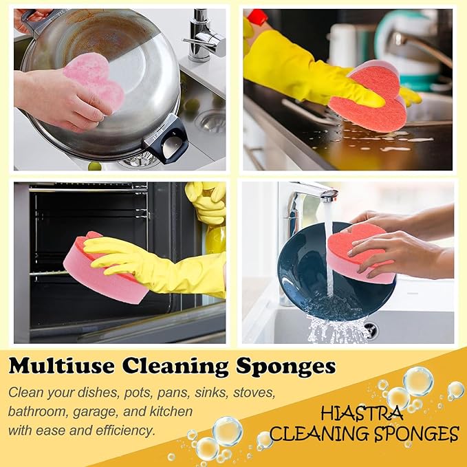 Heart Shaped Non-Scratch Scrub Sponge, Dual-Sided Cleaning Kitchen Sponge and Scrubber for Washing Dishes, Pots & Pans and Household Cleaning Supplies, 20 Pcs Scrubbing Sponges