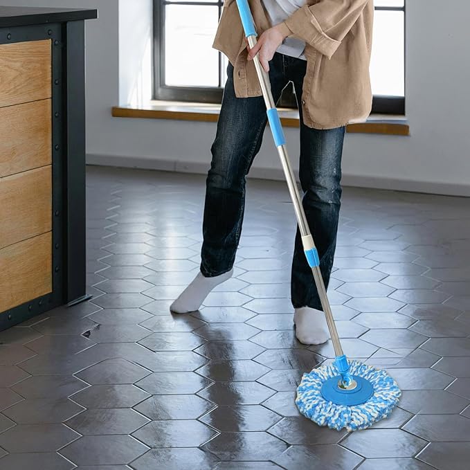 Spin Mop Replacement Handle, 47.6-Inch 360 Degrees Rotating Telescopic Stick with Robust Reinforced Plastic Disc for Bucket Cleaning System (Blue)