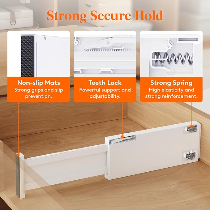 Lifewit 5 Pack 4" High Drawer Dividers 34-56cm/13.5-22" Adjustable Drawer Organizer for Clothes/Utensils, Expandable Drawer Separator in Dresser/Kitchen/Bedroom/Office Organization & Storage White