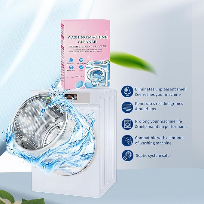 48-Pack Washing Machine Cleaner Tablets for the Front Load and Top Load Compatible Descaler Pods for Laundry Tub, Drum and Gasket Septic Safe, Fresh Scent