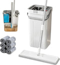 Mop and Bucket Set, Flat Mop and Bucket System with Wringer, Automatic Separates Dirty and Clean Water Include 6 Reusable Microfiber Mops for Floor Cleaning