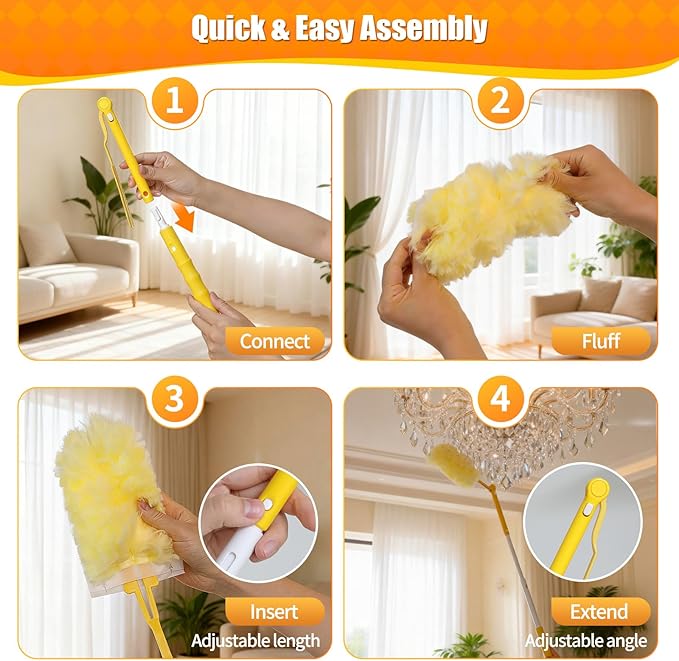60 Count 360° Heavy Duty Duster Refills, Compatible with Swiffer Duster, Larger Size Disposable Electrostatic Microfiber Dusters, 4X Thick Cleaning Dusters, Unscented