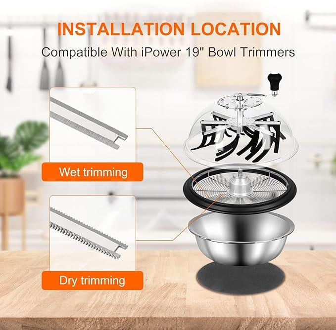 iPower 19inch Trimmer Leaf Bowl Blades Twisted Spin Cut, Sharp Stainless Steel, Include 2 Serrated 2 Straight