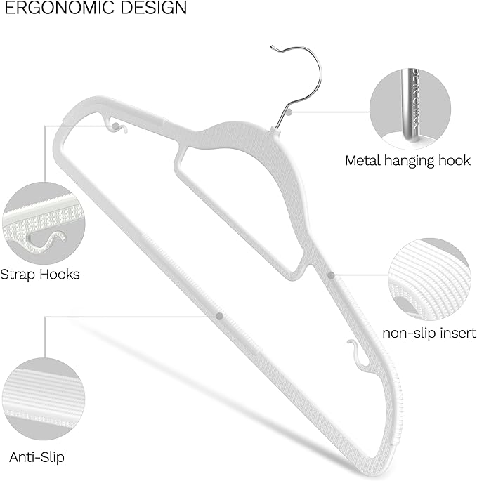 40 Pack Thin Space Saving Hangers, No Slip Clothes Hangers with Non Slip Textured and 360° Hook - Plastic Hanger, Closet Organizer for Shirt, Pants, Suit, Skirt, Coat - Ivory White