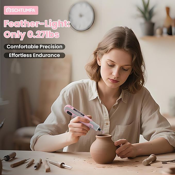 Rotary Tool Kit, Cordless Rotary Tool, Mini Rotary Tool 4V, Variable Speed, with Upgraded Accessories, for Carving, Engraving, Sanding, Polishing, Cutting, DIY Crafts and Pet Nails, Pink