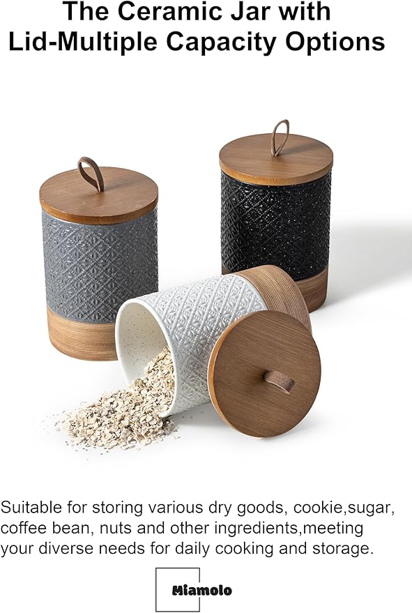 Miamolo Large Coffee Containers with Lids, Ceramic Coffee Canister Kitchen Food Storage Cookie Jars with Airtight Lid for Spice Sugar Tea Candy, Stackable Decorative Jars for Counter - White 28 fl.oz