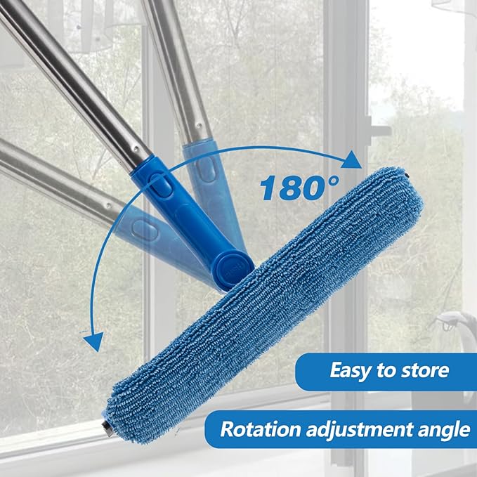 Professional Window Squeegee,2 in 1 Window Cleaner with Long Stainless Steel Handle,Sponge Car Window Squeegee for Gas Station, Glass,Shower (68" Pole)