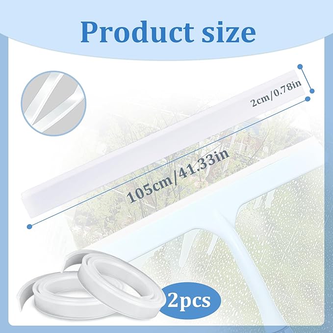 2 Pieces Squeegee Replacement Rubber Blades, 41 Inch Silicone Squeegee Shower Squeegee for Glass Doors, Shower Doors, Windows