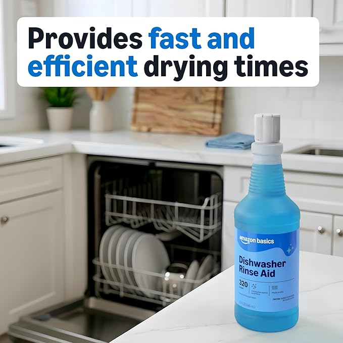 Amazon Basics Dishwasher Rinse Aid Liquid, 32 Fl Oz, Pack of 1, Packaging May Vary