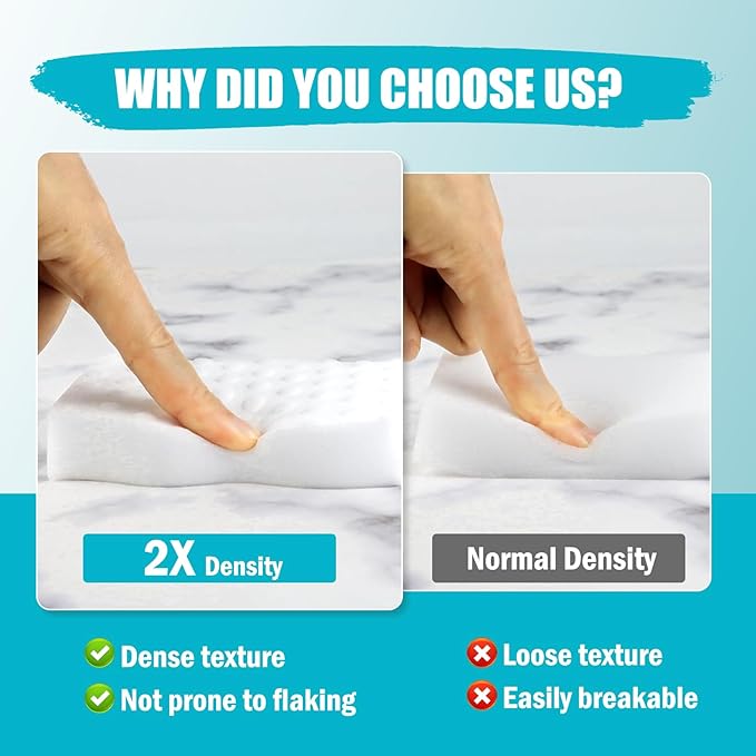 40-Pack Melamine Sponges, Multi-Functional Household Cleaning Pads for Kitchen, Dishes, Bathroom & Walls, 2X Density Extra Thick & Non-Scratch Bulk Sponge Foam Pads for Tough Stains and Grease