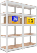 HOMEDANT House 24.4" W 5 Tier Heavy Duty Garage Shelving Adjustable Metal Rack Storage Shelves Standing Shelf Unit Organizers Pantry Closet Office White 2Pack
