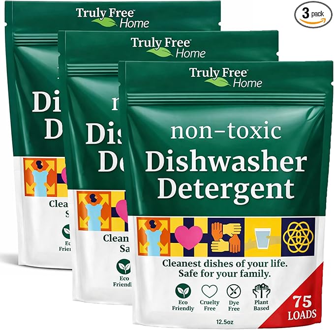 Truly Free Dishwasher Detergent Powder | Natural Dish Detergent, Dishwasher Soap | Plastic Free, Plant-Based, Clean, Heavy Duty Hard Water Stain & Grease Remover | Fragrance Free | 12.5 oz (Pack of 3)
