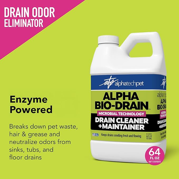 ALPHA BIO-DRAIN - Enzyme-Based Maintenance to Help Prevent Clogs and Reduce Odors from Pet Waste, Grease, Hair in Drains and Septic Systems - ½ Gallon by Alpha Tech Pet
