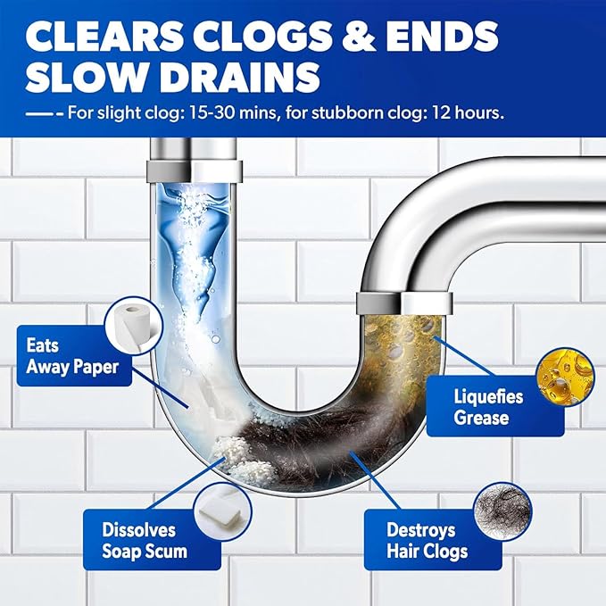 Liapu Drain Clog Remover, Pipeline Dredging Agent, Powerful Quick Cleaning Drain Toilet Cleaner Tool, Unclog Toilet Clog And Kitchen Sink Pipe Unblocker Powder