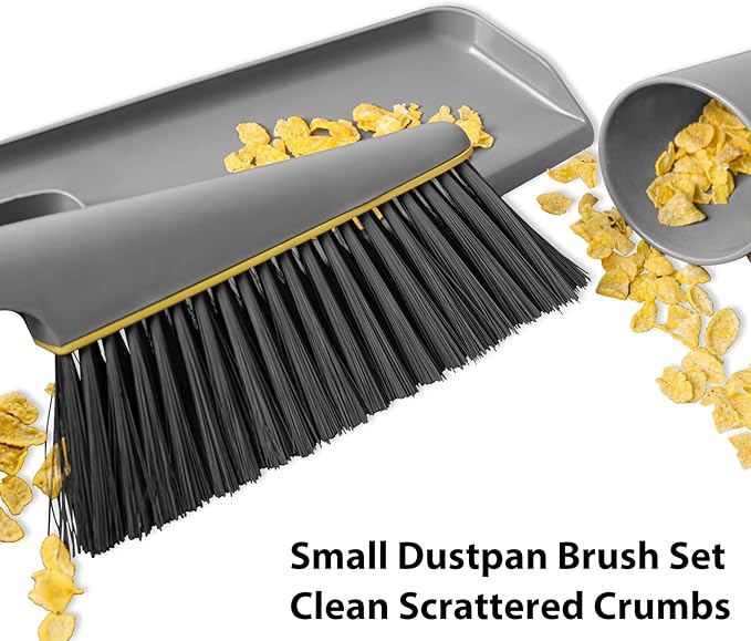 Small Broom and Dustpan Set, Hand Mini Dust-Pan and Brush, Handheld Portable Compact, 1 Piece, Gray