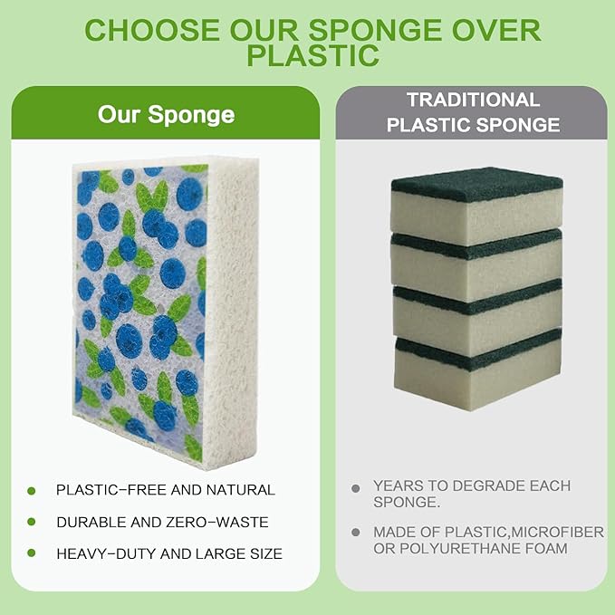 Scratch Scrub Sponge, 6 Kitchen Sponges for Cleaning Around the Home, Bathroom & More, Large Size Scratch-Free Dish Scrubber, Best for Nonstick Pots and Pans (4" x 6" x 1",Blueberry
