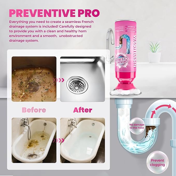 Foaming Drain Cleaner, Powerful Sink Drain Cleaner Foam That Clears Hair & Eliminates Odors, Fast Clog Removal, Safe Sink Cleaner and Deodorizer for Kitchen Sinks Bathroom Drains Tubs Showers (2Pcs)