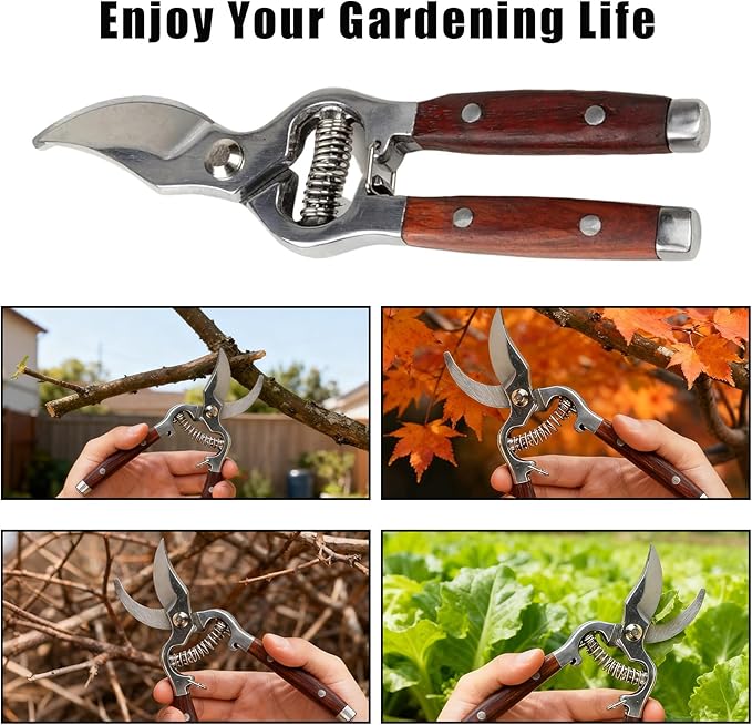 Garvee 2-Pack Wood & Steel Handle Bypass Pruning Shears for Gardening | Curved & Straight Garden Shears 8x20cm | Ultra Sharp Blades for Plants, Flowers & Light Branches | Essential Gardening Tools