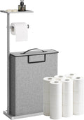 Freestanding Toilet Paper Holder Stand with Shelf for Up to 12 Rolls,Rustproof Metal Bathroom Toilet Paper Storage with Lid, All-in-One Toilet Tissue Roll Dispenser and Organizer,Gray