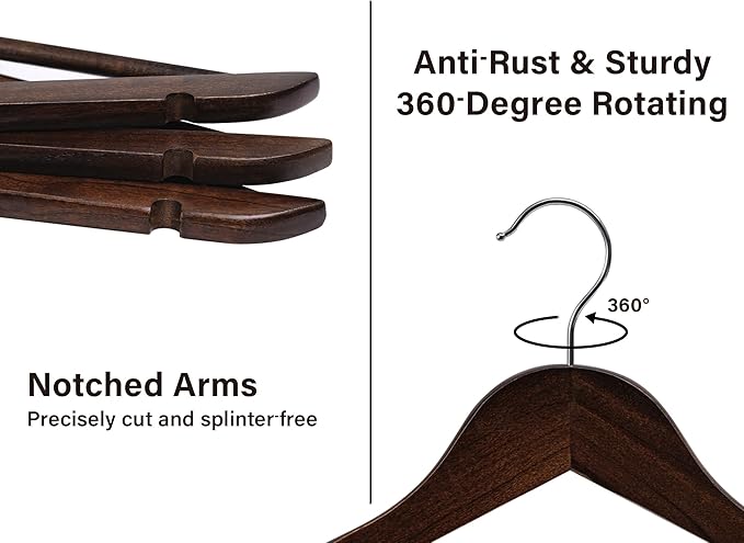 StorageWorks Wooden Hangers 30 Pack, Wood Coat Hangers for Closet, Heavy Duty Clothes Hangers for Suits, Shirts, Pants, Jackets, Walnut Color