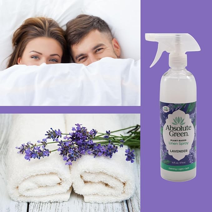 Absolute Green Lavender Linen and Fabric Spray, Freshen Fabrics, Laundry and Pillows, Pet Safe, Natural Lavender Scent, 16 oz