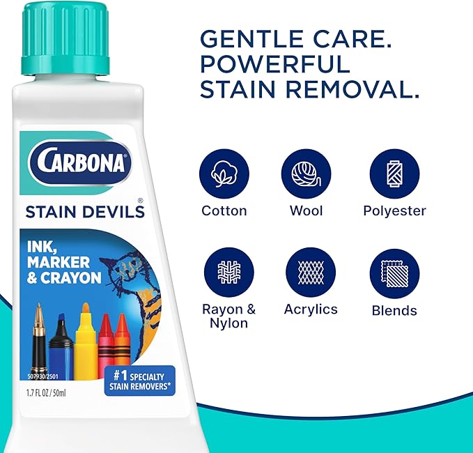 Carbona Stain Devils® #3 | Ink, Marker & Crayon | Professional Strength Laundry Stain Remover | Multi-Fabric Cleaner | Safe On Skin & Washable Fabrics | 1.7 Fl Oz, 1 Pack