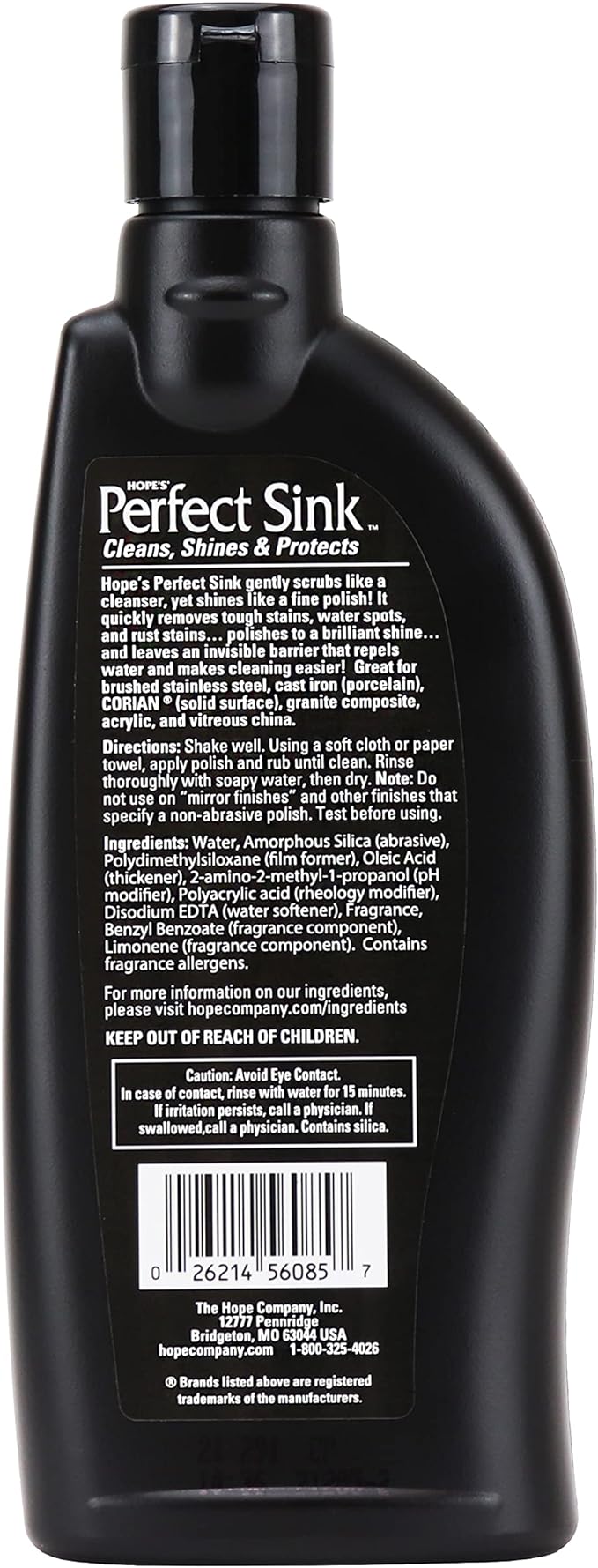 HOPE'S Perfect Sink Cleaner and Polish, Restorative, Removes Stains, Cast Iron, Corian, Composite, Acrylic, 8.5 Fl Oz