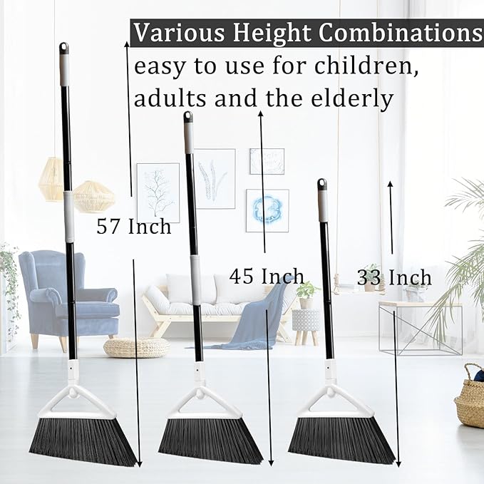 Heavy Duty Angle Broom 1 Pack - White Broom for Outdoor & Indoor, Garage, Driveway, Sidewalk, Kitchen & More, Long Handle
