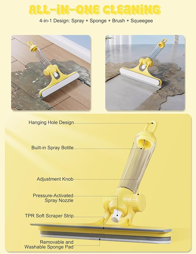 4 in 1 Glass Cleaning Tool with Adjustable Angle Squeegee Spray Bottle and Scrub Brush for Shower Glass Car Windows and Mirrors All in One Window Cleaner Kit