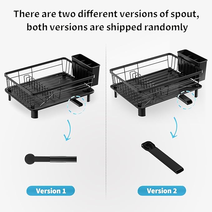 Dish Drying Rack, Stainless Steel-Dish Rack, Dish Racks for Kitchen Counter, Kitchen Dish Drainers with Removable Utensil Holder,New drain outlet,Plate Rack and Drainboard,(Black-11" W x 15" L)