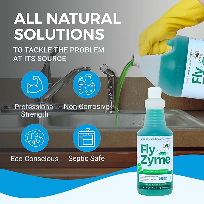 Fly-Zyme, Highly Concentrated Enzyme Drain Cleaner for Pipes, Drain Gel for Fruit Flies, Organic Waste Degrader & Odor Neutralizer, 32 fl oz