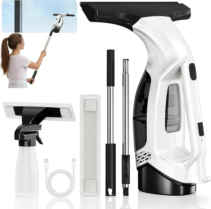 Cordless Window Vacuum Squeegee, 2000Pa Electric Window Cleaner with 2200mAh Battery & 150mL Detachable Tank, Multi-Surface Cleaning Kit for Glass, Shower, Car Windows & Household Use