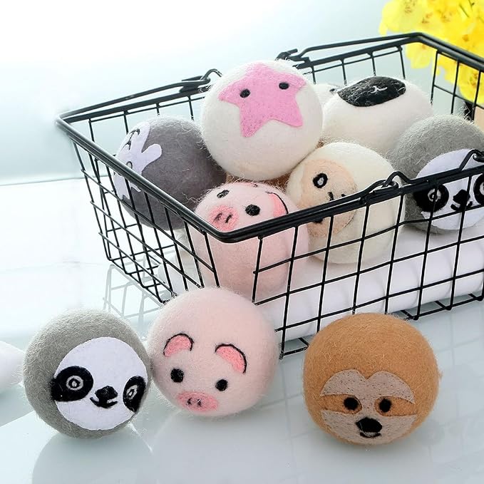 6 PCS Animal Wool Dryer Balls - Reusable Fabric Softener Dispenser Balls, Natural Downy Felt Drying Balls for Laundry (Cute Animal Shapes)