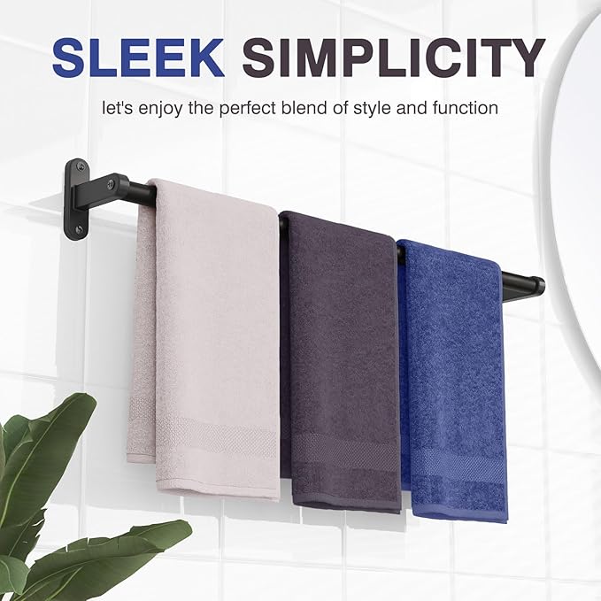 Powools Matte Black Towel Rack for Bathroom - 24" Rustproof Towel Holder, Sturdy Towel Bar Wall Mounted, Space-Saving Towel Hanger, Bathroom Accessories, Home Decor, Apparment Essentials