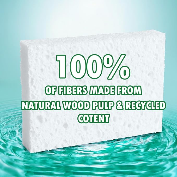 White Plant Based Sponges for Kithcen, 24 Count, Dehydrate, Natural, Organic, Non Abrasive, No odor, Durable Washable Recycled Soft Bio-Based Cellulose Sponge for Washing Dishes and Countertop