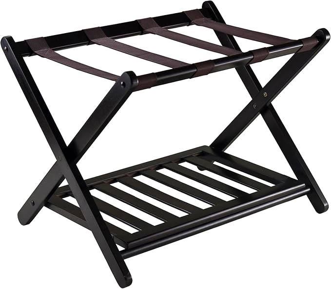 Winsome Reese Luggage Rack with Storage Shelf, for Guest Room, Bedroom, Foldable, No Assembly, Espresso