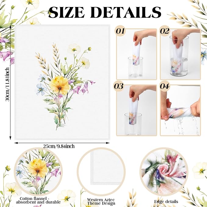 36 Pack Wildflower Reusable Cleaning Cloths Washable Cotton Kitchen Towels for Home(Multicolor)