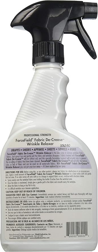 ForceField® Fabric De-Crease Anti Static, Anti Soil & Anti Wrinkle Spray for Clothing, Linens, Drapery & More - 22oz