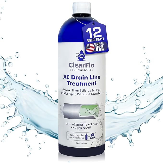 AC Drain Line Cleaner / 12 Month Supply | Safe Chlorine Free Non Toxic Formula with Natural Tea Tree Oil | HVAC Drain Line Solution for Tough Clogs & Buildup