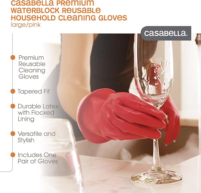Casabella 46060 Premium Waterblock Gloves, Large, 1-Pair, Pink