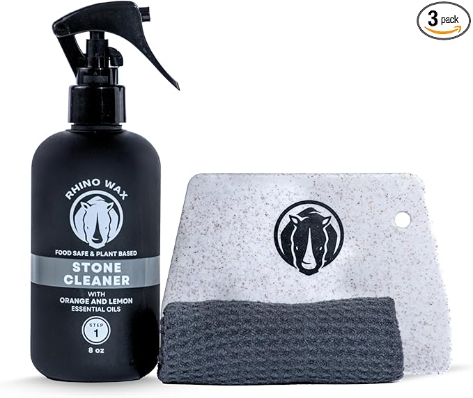 Soapstone Cleaning Kit - Includes Stone Spray Cleaner, Scraper, Microfiber Cloth - Food Safe - Natural Ingredients - Safely Clean Soapstone, Slate, Granite, Quartz, Marble, Concrete - USA