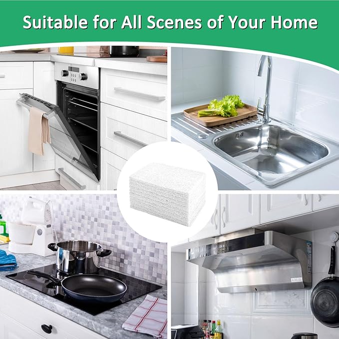 CONLI 100 PCS Scouring Pad Reusable Household White Scrubbing Pads for Cleaning, Multipurpose 6" x 4" Non Scratch Scrubbing Pads for Kitchen Dishes Pan Metal Grills