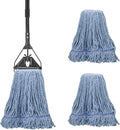 Commercial Industrial Mop for Floor Cleaning, 3 Extra Large Reusable Replacement Head with 59" Long Handle,Heavy Duty Looped-End String Wet Cotton Mop for House,Kitchen,Office,Garage,Tile Floor