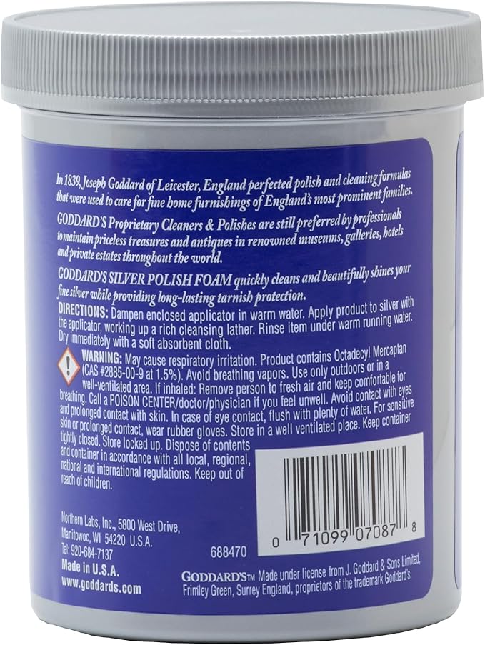 Goddard's Silver Polish Foam – Silver Jewelry Cleaner for Antiques, Accessories, Ornaments & More – Cleaner for Silverware Protection – Tarnish Remover for Jewelry w/Sponge Applicator (18 oz)