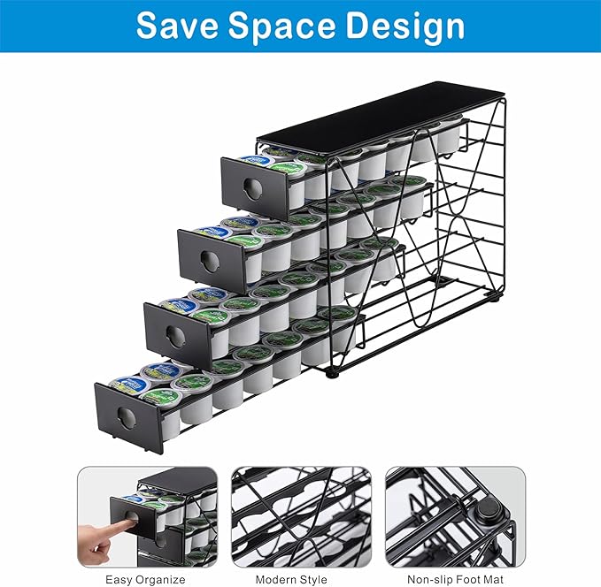 Flagship K Cup Holder for Keurig Pod K Cup Storage 4 Tier K Cup Drawer Organizer for Counter (56 Pods Capacity)