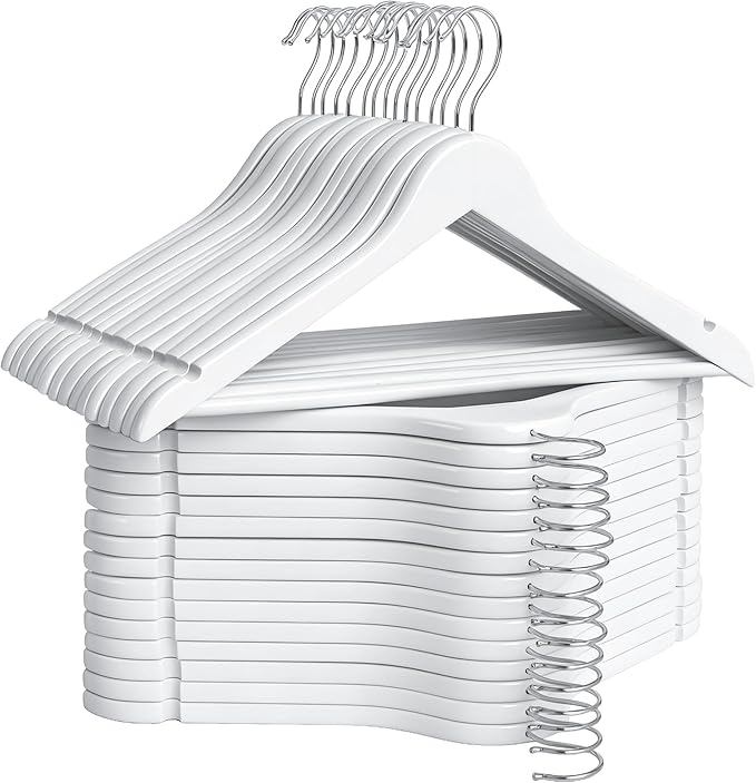 StorageWorks White Wooden Hangers 30 Pack, Heavy Duty Wood Hangers for Closet, Clothes Hangers for Coats, Bridesmaid Suits, Wedding Dress