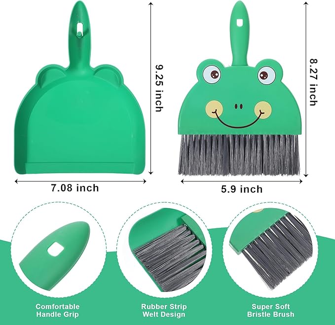 Green Small Dustpan and Brush Set Cute Mini Hand Broom and Dustpan Set Portable Durable Desktop Cleaning Supplies for Tabletop Debris Keyboards