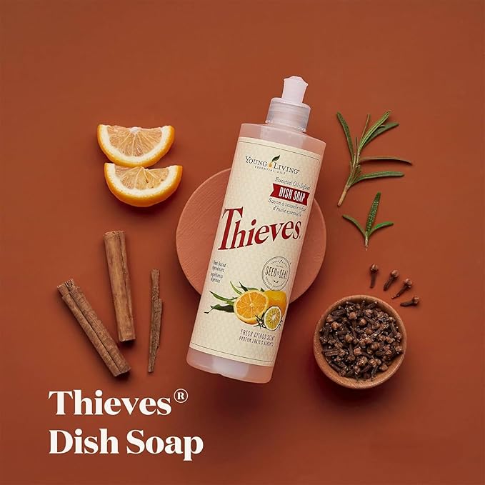 Young Living Thieves Dish Soap | 16 oz | Plant Based Dishwashing Liquid | Formulated with Lemon, Premium Essential Oils, and Water | Gentle on Hands | Ideal for Cleaning Dishes | 1 Pack